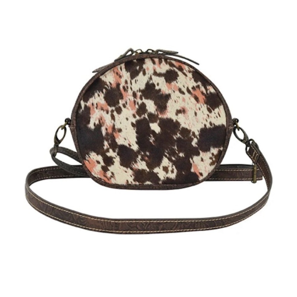 Tony Lama Hair-On Hide Canteen Crossbody with Tooled Accents